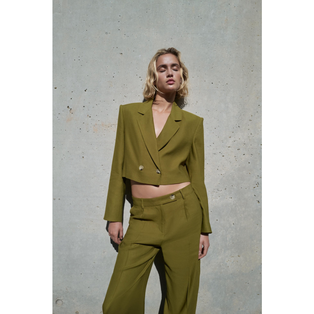 Zara Linen blend double breasted cropped blazer and Pants S
